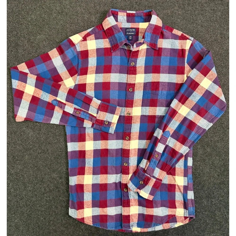 J.Crew Flannel Shirt Mens XS Red Blue Plaid Buffalo Check Cotton Long Sleeve
